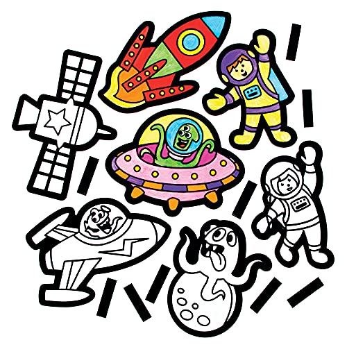 Baker Ross FE680 Zonnestelsel inkleurbare magneten set - Set van 15, Maak je Eigen magneten voor Kinderen om te Versieren en Weer te Geven, Creatieve Activiteiten voor Kinderen