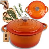 HAGE Fonte Kookpot - Casserole avec couvercle - Cocotte et marmite émaillées - Résistant au four et adapté à l'induction - Répartition uniforme de la chaleur - 3 Liters - Ø22 x 13 cm - Orange