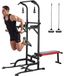 Station de musculation station de dips tour de puissance - Hauteur réglable 181 - 234 cm - Avec banc à haltères - Noir