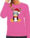 Bellatio Decorations Foute Kersttrui/sweater voor dames - Merry Christmas - roze - kerst pinguin XXL