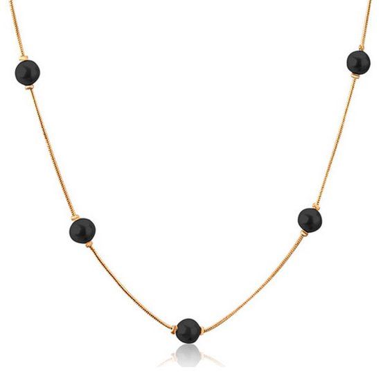Cilla Jewels dames ketting Edelstaal verguldkleurig Zwarte Kralen