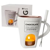 Fisura - Fondue mok wit. Keramische chocoladefondue mok met vorkje. Originele fondue mok voor chocolade of kaas. Design mok van 140 ml, ideaal als cadeau voor zoetekauw of kaasliefhebber