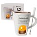 Fisura - Fondue mok wit. Keramische chocoladefondue mok met vorkje. Originele fondue mok voor chocolade of kaas. Design mok van 140 ml, ideaal als cadeau voor zoetekauw of kaasliefhebber