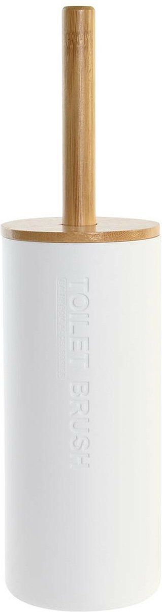 WC/Toiletborstel houder - Bamboe - naturel/wit - 36 x 9 cm