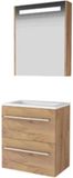 Basic-Line Premium 39 Badkamermeubelset - Ondiep - 60 x 39 cm - Met Grepen - 2 Lades - Acryl Wastafel - Zonder Kraangat - Spiegelkast met LED Verlichting - Whisky Oak
