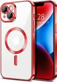 Techsuit Hoesje geschikt voor Apple iPhone 14 - Luxury Crystal Back Cover - Geschikt voor MagSafe - Transparant/Rood