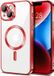 Techsuit Hoesje geschikt voor Apple iPhone 14 - Luxury Crystal Back Cover - Geschikt voor MagSafe - Transparant/Rood