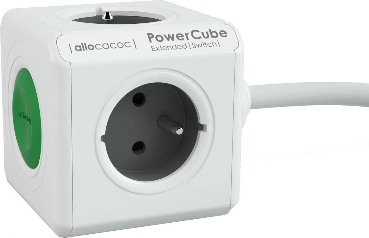 Allocacoc PowerCube Extended Switch verlengsnoer 1,5 m Groen/Grijs/Wit