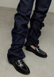 Sacha - Dames - Zwarte leren loafers met zilverkleurige studs - Maat 41