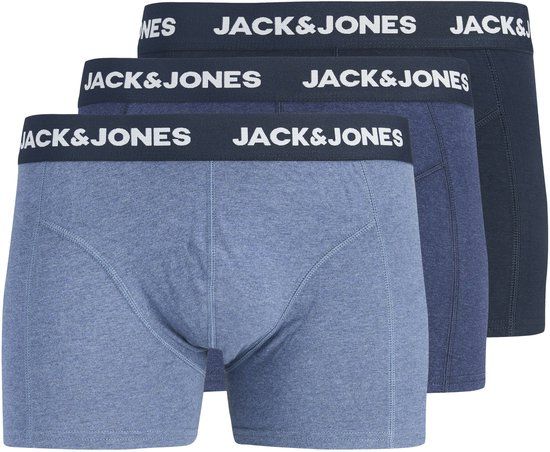 JACK & JONES PLUS SIZE JACK & JONES PLUS-JACFAX TRUNKS 3 PACK PLS - Heren - Trunks - Vintage Indigo - Effen - 95% Biologisch katoen, 5% Elastaan - XXL