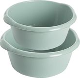Hega Hogar Voordeel set multifunctionele kunststof ronde afwas huishoud teiltjes mintgroen in 2-formaten - 15 en 20 liter inhoud