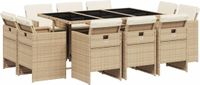 vidaXL 11-delige tuinset met kussens, polyrattan, beige
