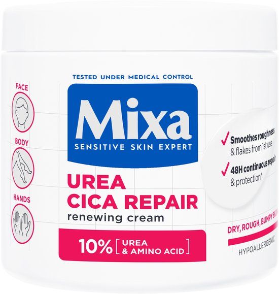 Mixa Urea Cica Repair+ Herstelondersteunende Crème – Droge en Ruwe huid - Gezicht, Lichaam en Handen - 400 ml