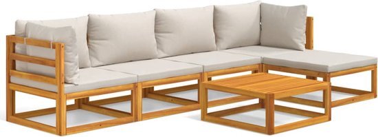 vidaXL 6-delige Loungeset met lichtgrijze kussens massief hout