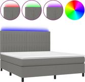 vidaXL Boxspring met matras en LED stof donkergrijs 160x200 cm