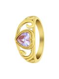 Lucardi Dames vintage ring met hart paars – Maat 57 – 18mm - Ring - Cadeau - Staal goldplated - Goudkleurig