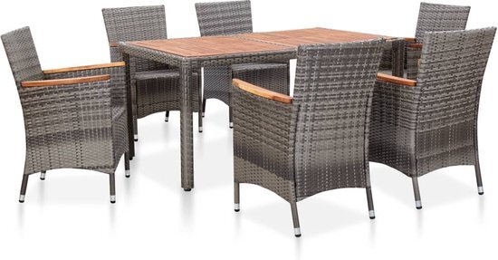 vidaXL 7-delige Tuinset met kussens poly rattan grijs