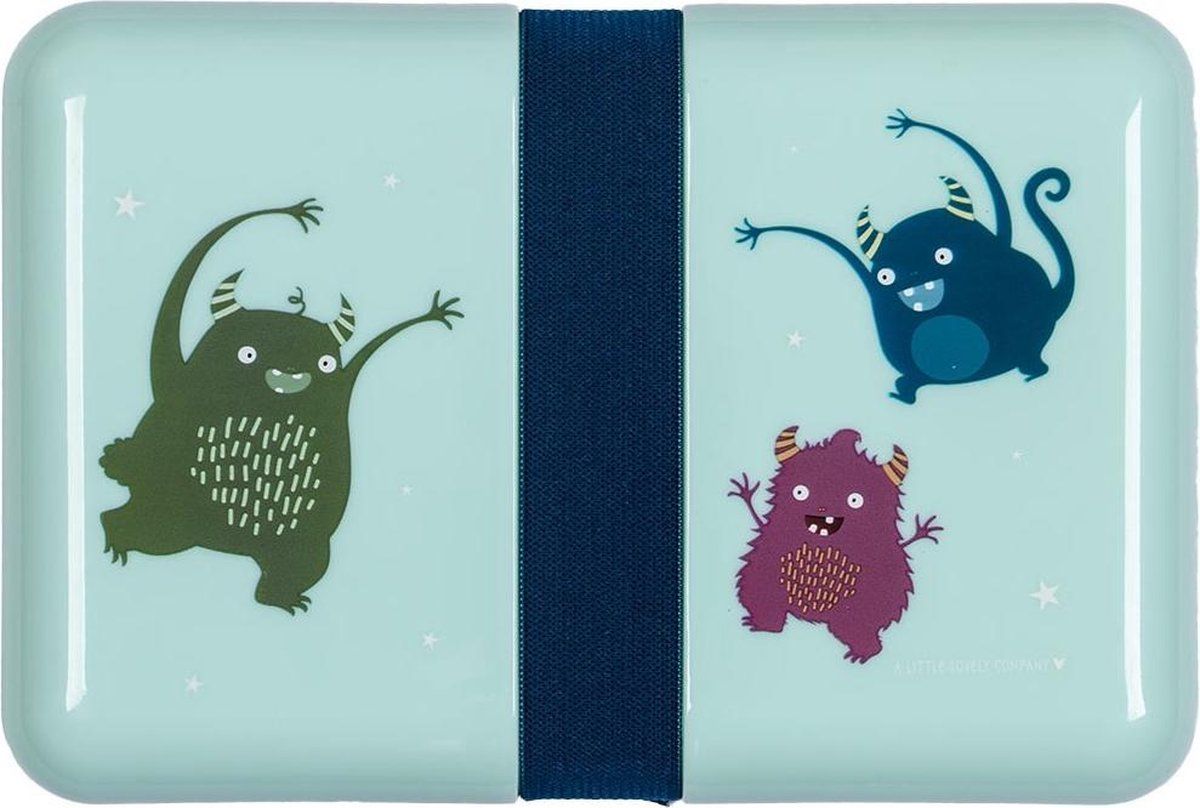 A Little Lovely Company Lunchbox Monsters - Mintblauw - 18 x 6 x 12 cm
