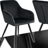 tectake® Eetkamerstoel Marilyn - Met Armleuningen - Elegante Stoel met Gevoerde Zitting in Fluweellook - Gestoffeerd - Zwarte Metalen Poten - Ergonomische Keukenstoel - Stoel voor Woonkamer, Eetkamer en Slaapkamer - Zwart
