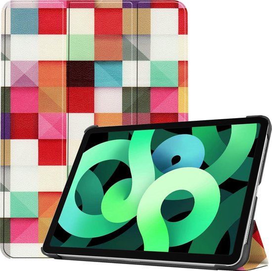 LUQ Book Case for Apple iPad Air 4 10.9 (2020) - Blocks - Geometric Pattern - Adjustable with Auto-wake Function