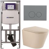 Geberit QeramiQ Dely Toiletset - 36.3x51.7cm - diepspoel - rimless - Geberit UP320 inbouwreservoir - softclose toilet zitting - 35mm - bedieningsplaat licht grijs - ronde knoppen - mat beige (wit)