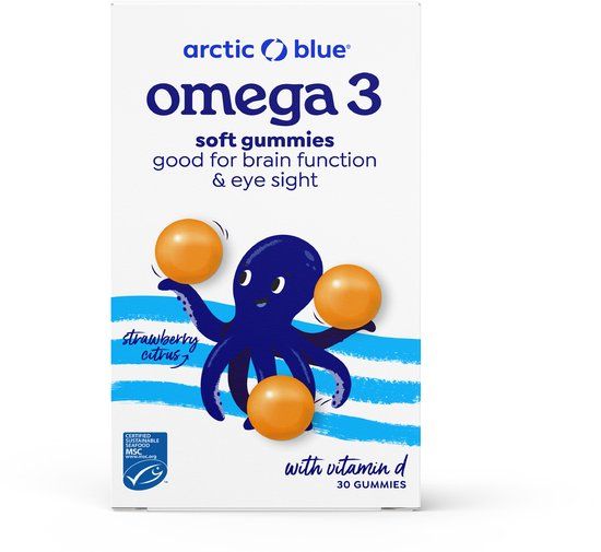 Arctic Blue Omega 3 Gummies Kids - 250 mg DHA + 70 mg EPA - Strawberry Citrus - 30 Gummies