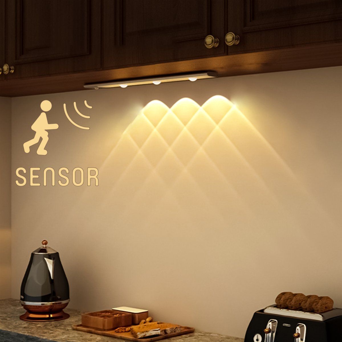 Proventa EasyFix LED Kastverlichting met bewegingssensor - 3 lichtpunten - Oplaadbaar & Draadloos - 35 cm - Wit