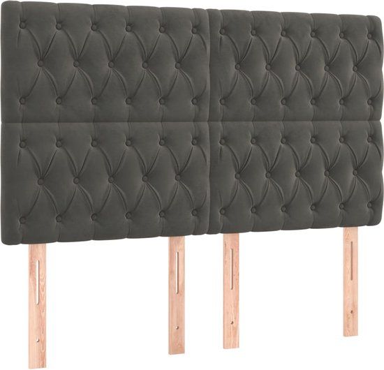 vidaXL Hoofdbord - donkergrijs - 160x7x118/128 cm - Fluweel