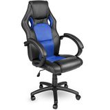 TRESKO® Racing directeursstoel bureaustoel draaistoel 14 kleurvarianten, gevoerde armleuningen, wipmechaniek, liftsysteem SGS-getest (zwart/blauw)