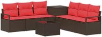 vidaXL Bankstel 2-zits Bruin en Rood Poly Rattan en Staal