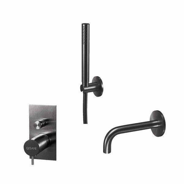 Qisani Flow inbouw badkraanset Geborsteld Gun Metal 25640.04