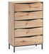 Vicco Dressoir Elvano, Eiken/Zwart, 79.2 x 120 cm met 5 lades