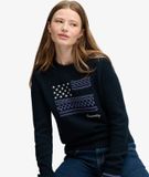 Superdry & Co Superdry - Statement Cable Flag Knit Trui Relaxed Pasvorm - Dames - Katoen - Maat 10 - eclipse navy