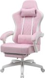 GTPLAYER - Gamingstoel Ergonomisch - Met Veerzitkussen en Voetensteun - Roze-wit