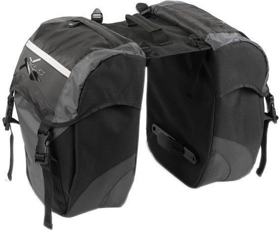 XLC Carry More Dubbele Bagagedragertas 30L voor Systeemdrager incl. adapter, black/anthracite
