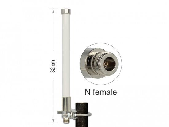 DeLOCK Lora 868 MHz antenne N Jack 3 DBI 32 cm omnidirectionele vaste poolbevestiging Wit buiten