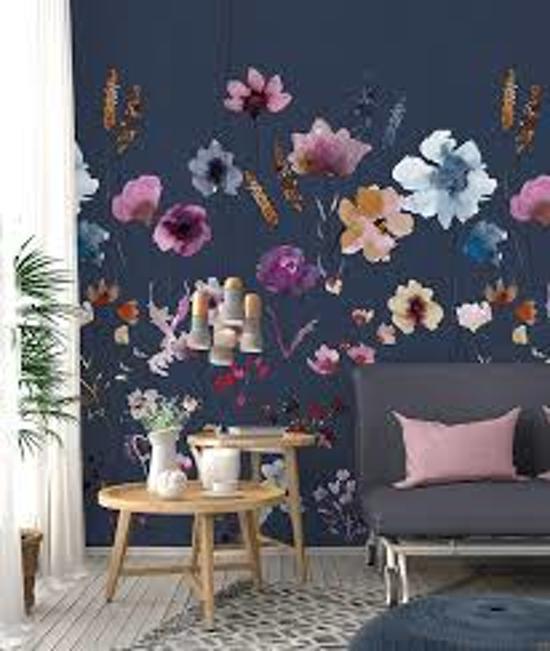 Live in Behang poster Colorful Florals en retro meadow love blue