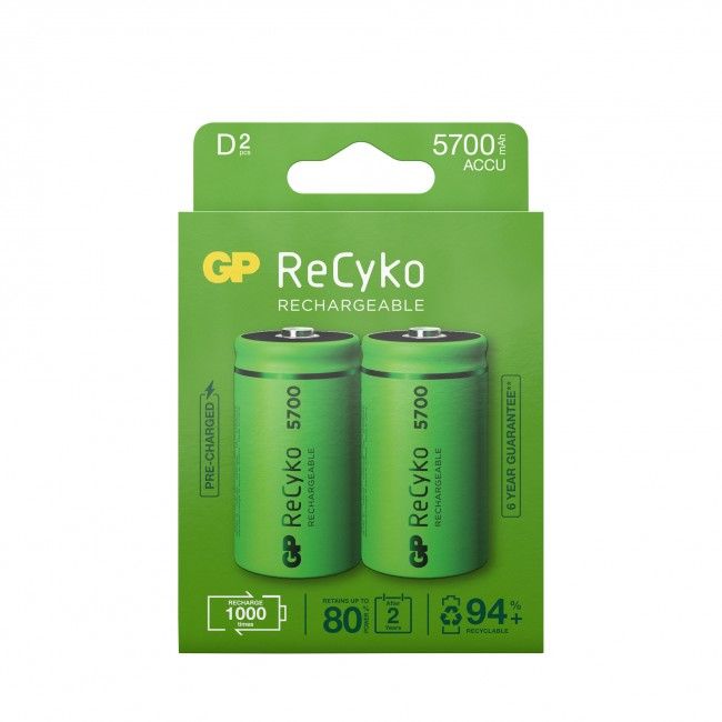 GP Batteries ReCyko D - 5700mAh NiMH Oplaadbare Batterijen - 2 stuks