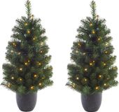 Everlands Kunst kerstbomen - met verlichting - H120 cm - 2x stuks - 80 leds - warm wit licht - 6 uurs timer