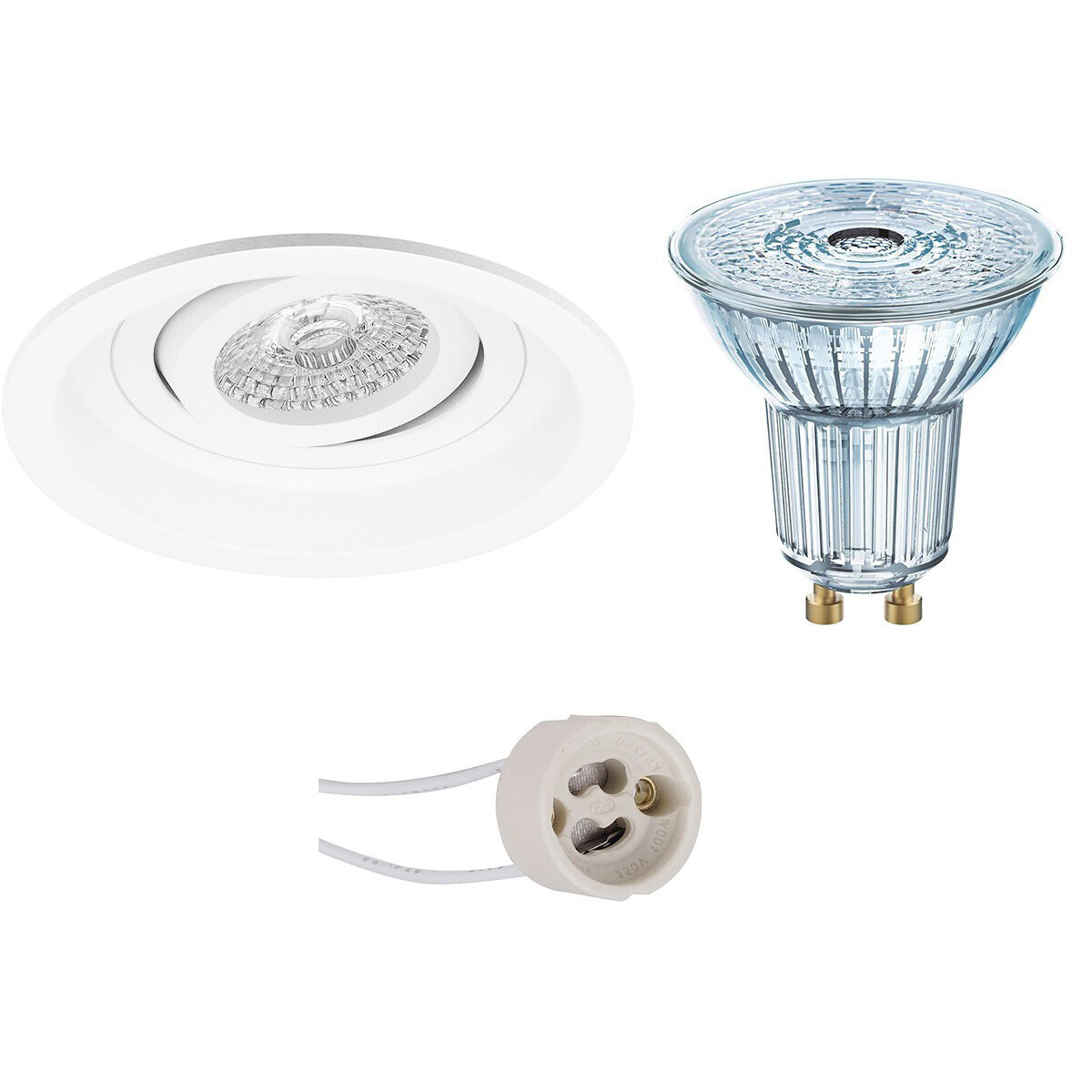 Osram - LED Spot Set - Parathom PAR16 927 36D - Pragmi Domy Pro - GU10 Fitting - Dimbaar - Inbouw Rond - Mat Wit - 5.5W - Warm Wit 2700K - Verdiept - Kantelbaar - Ã˜105mm