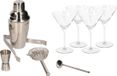 Merkloos Cocktailshaker set RVS 5-delig inclusief 4x cocktail/martini glazen 260 ml