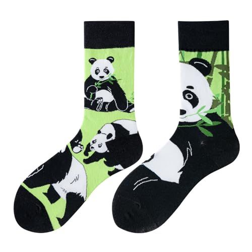 NxnChc Grappige sokken voor dames en heren, uniseks, meerdere patronen, dieren, eten, sport, kunst, katoen, cadeau, asymmetrisch design, links-rechts, Panda