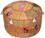 Merkloos Aakriti Gallery Indiase Poef voetenbank etnische geborduurde poef hoes, Indiase katoen ronde poef Ottomaanse poef hoes kussen etnische decor kunst - alleen hoes (18x13") (oranje)