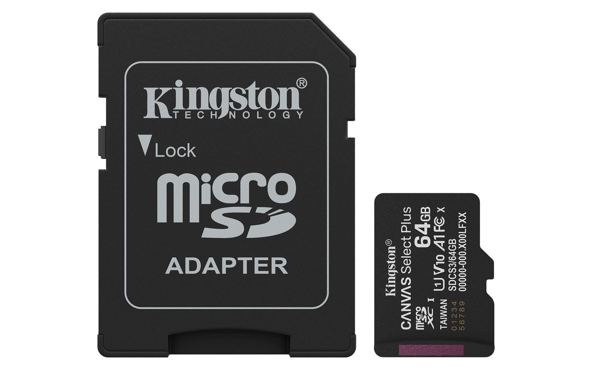 Kingston Technology 64GB microSDXC Canvas Select Plus Gen3 100MB/s A1 kaart + adapter