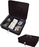 Wan GmbH Cassette à monnaie avec clé - Boîte de rangement pour argent - Transport sécurisé - Conception robuste en acier - 30x24x9 cm - Noir