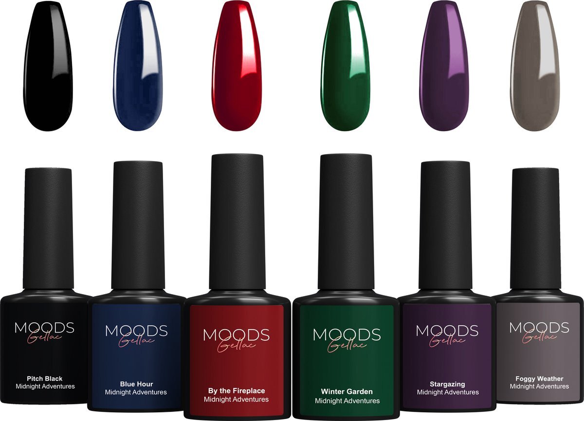 Moods Gellac 6-delige Set - Gel Nagellak - 15ML - Midnight Adventures - Gellak - Nagels - Gellak Starterspakket - Chique Kleuren