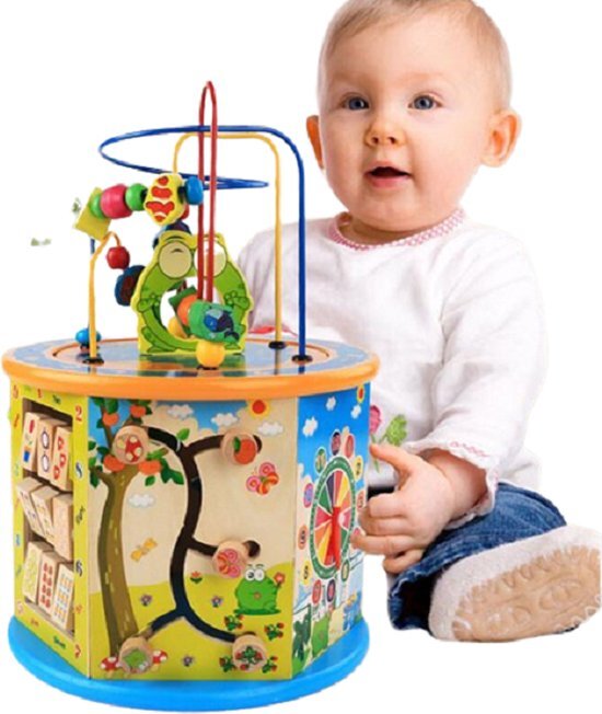 Iso trade houten activiteiten kubus 8-in-1 - activity center baby - speelkubus