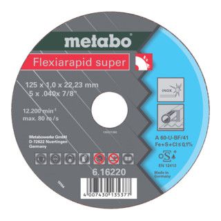 Metabo Flexiarapid Super 125x1,6x22,23 Inox - Doorslijpschijf - 25 stuks