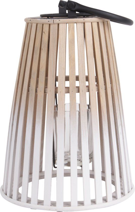 Present Time Atmosphere Windlicht - Bamboe - Ø 22x31 cm - Wit/Naturel