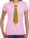 Bellatio Decorations Verkleed shirt dames - stropdas glitter goud- licht roze- carnaval- foute party XS